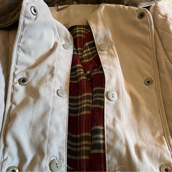 Beige Quilted Button Up Coat with Plaid liner - Picture 10 of 11